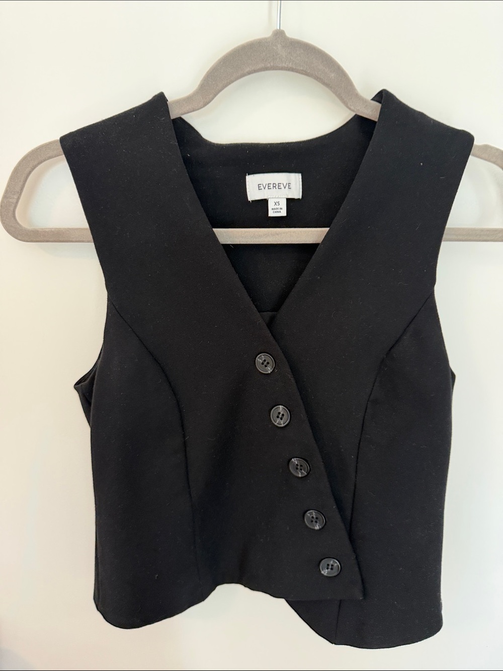Evereve Black Asymmetrical Button V-Neck Dress Top